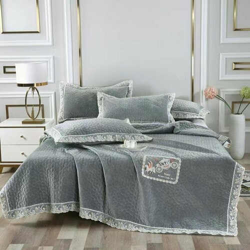 Комплект Happy Valentine's Day. Покрывало 200х230, наволочки 50х70. Серый.