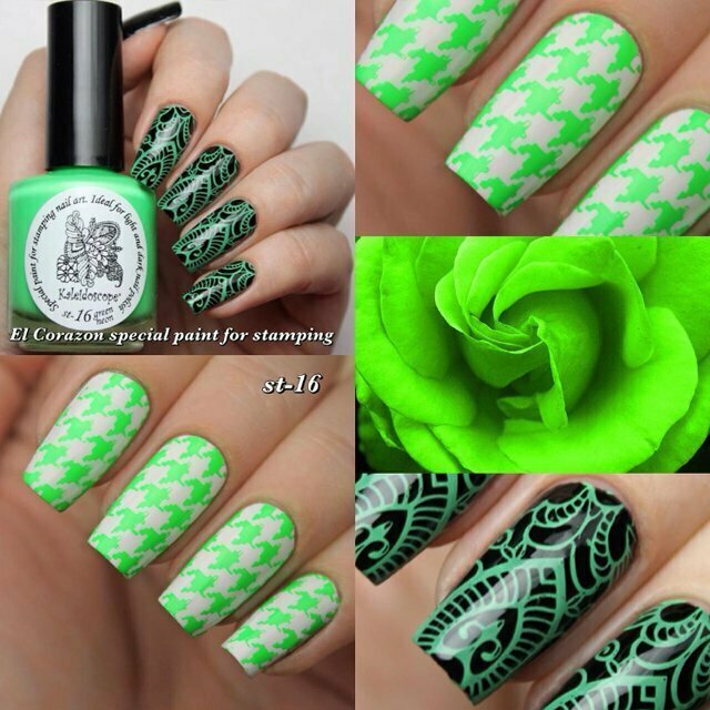 EL Corazon серия Kaleidoscope Лак-краска для стемпинга №st-16 Green neon 15 мл