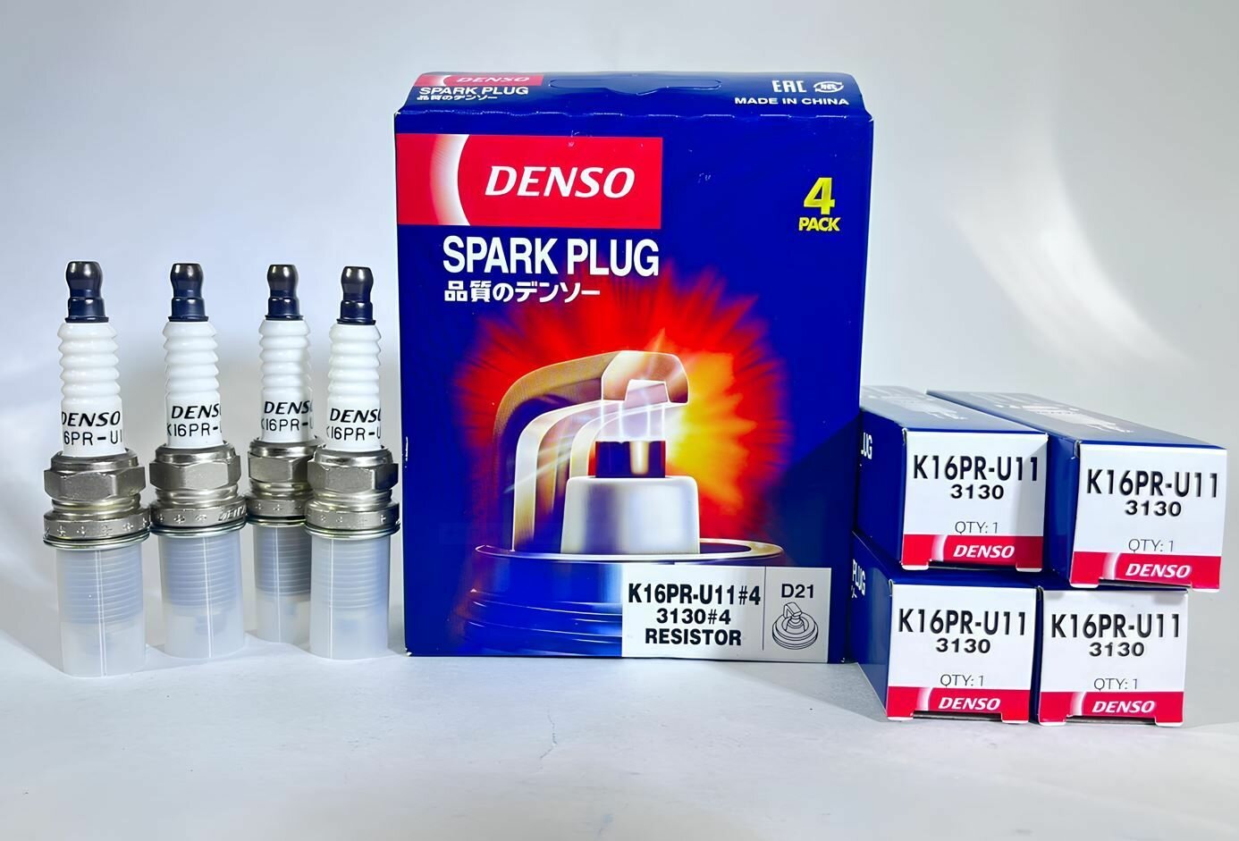 фото Свечи зажигания Hyundai accent, Хендай акцент, DENSO K16PR-U11 (Комплект 4шт)