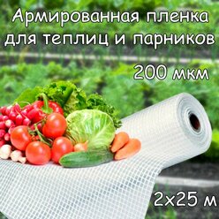 Армированная пленка для теплиц и парников 2х25 м, УФ стабильная, 200 мкм