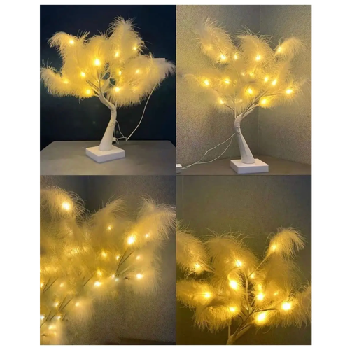 Светильник ночник в виде дерева / Светильник с перьями
