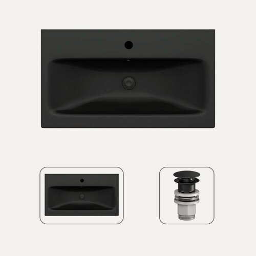 Изображение товара Раковина для ванной AM.PM, с донным клапаном черный, 75 см, мебельная, черная матовая, встраиваемая