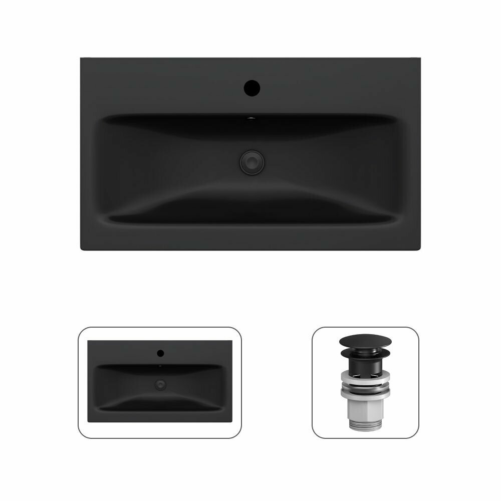 фото Раковина для ванной AM.PM с донным клапаном черный, 75 см, мебельная, черная матовая, встраиваемая, , гарантия 25 лет
