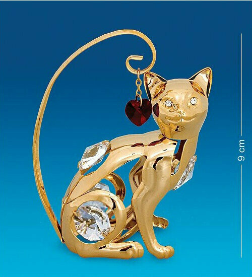 Сувенир с кристаллами Swarovski 21 Фигурка Кошка с сердцем 6,5*3*7см