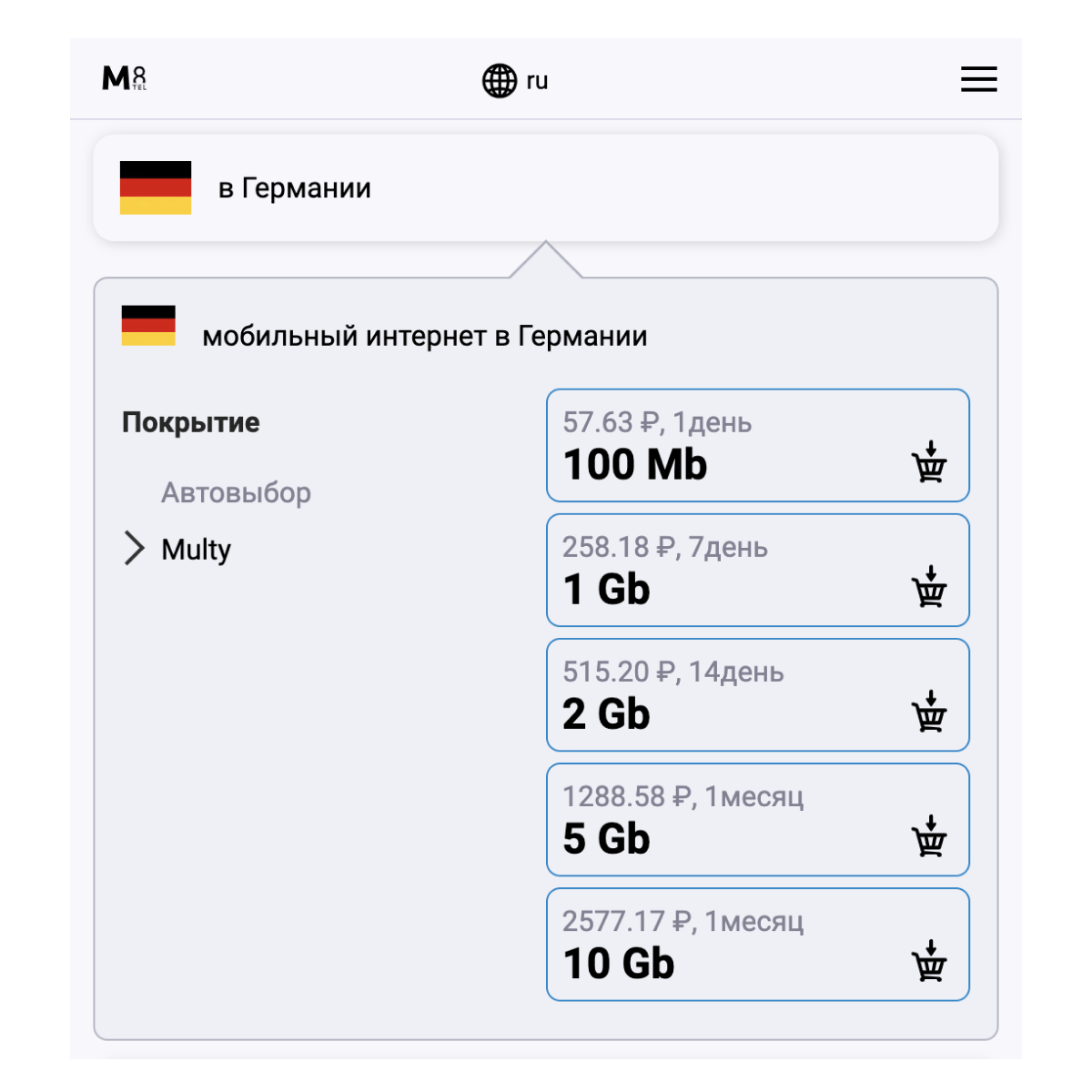 Туристическая электронная SIM-карта - eSIM для Германии от М8 (виртуальная)