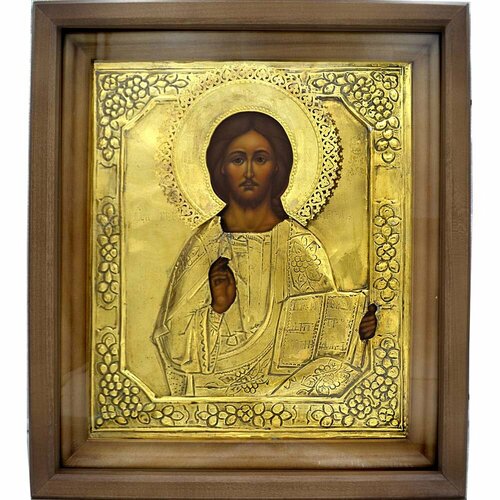 Иисус Христос. Старинная писанная икона в окладе. троеручица старинная писанная икона божией матери в окладе 28 х 32 х 7 см
