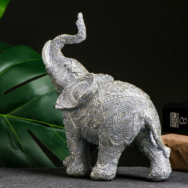 Фигура "Слон ажурный" серый-серебро, 16х8.5х19см