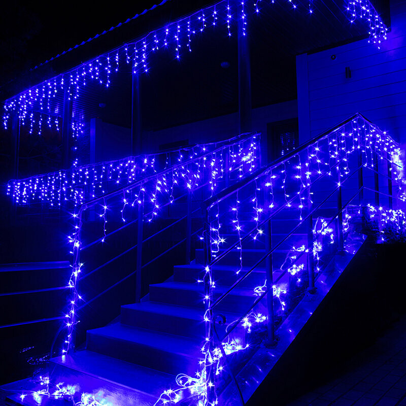 фото Новогодняя электрическая гирлянда уличная бахрома 20 метров занавес светодиодная растяжка с коннектором уличная электрогирлянда на дом