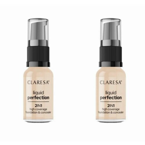 CLARESA Тональная основа и консилер 2в1 Liquid Perfect тон 102 Warm Medium, 18 мл, 2 штуки