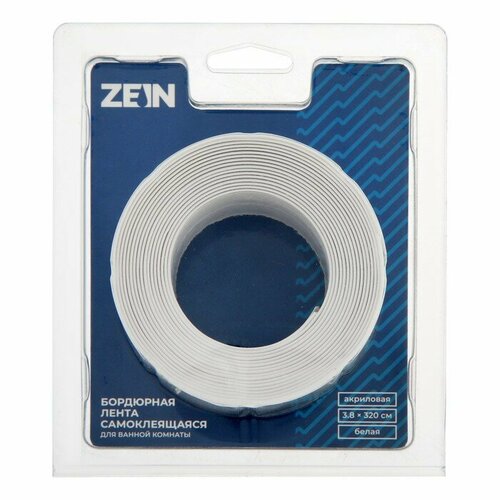 Лента бордюрная ZEIN самоклеящаяся для ванной комнаты 38 х 320 см акриловая белая 890₽
