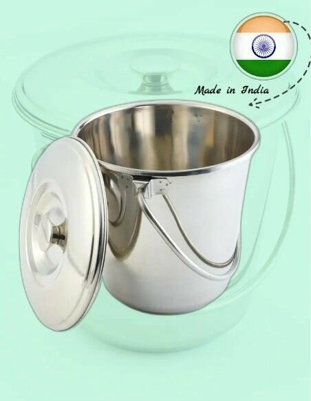 фото Ведро 12 литров нержавейка полированное с нержавеющей ручкой крышкой долговечное МН-192/А Индия Marvel,