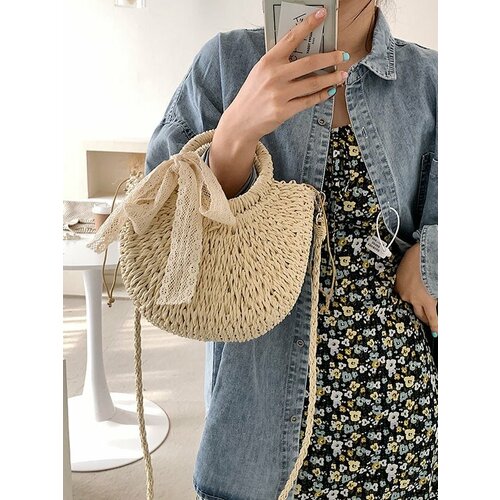 фото Сумка ssol01, фактура вязаная, плетеная, бежевый, белый paolina