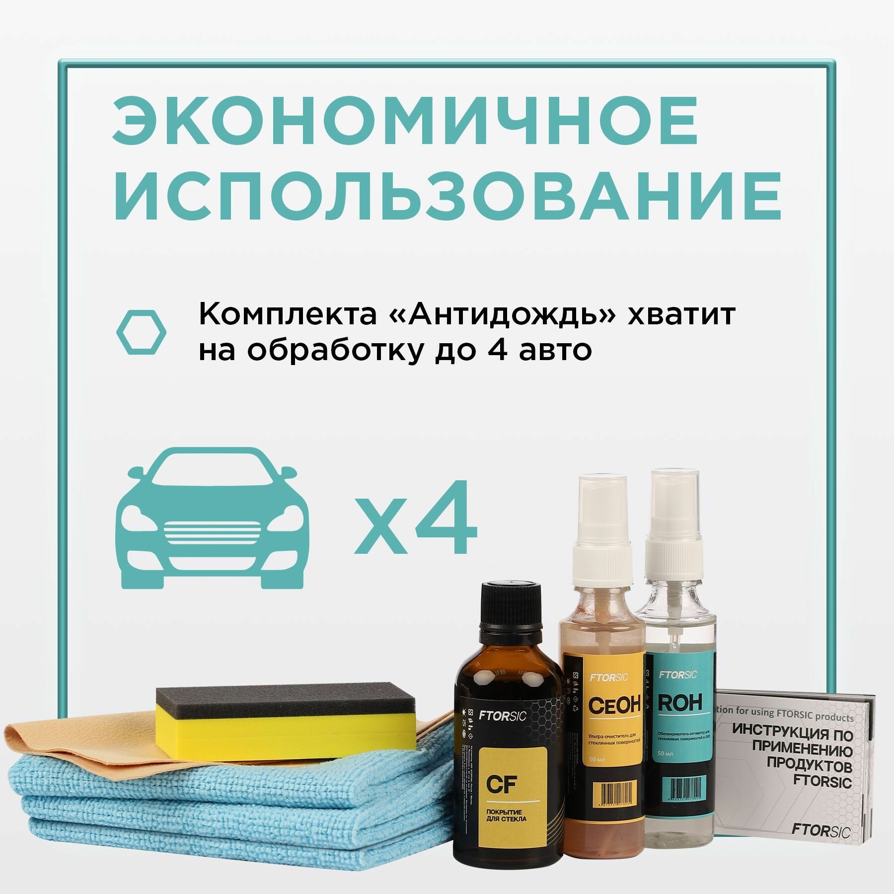 Набор "FTORSiC SCF" Антидождь Набор для профессионального обслуживания стекол и зеркал автомобиля длительного действия фторсик