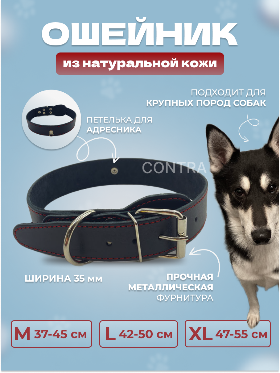 Кожаный ошейник для собак ( натуральная кожа толщина 3 мм) размер M обхват шеи 37-45 см