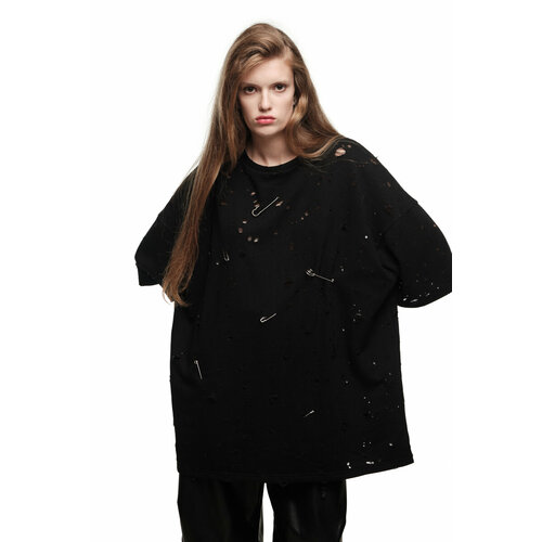 Футболка yana besfamilnaya, оверсайз, размер One size, черный