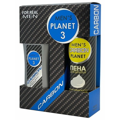 Набор мужской Men`s Planet Carbon 3 (Гель для душа 250мл+Пена для бритья 200мл) пена для очищения кожи и бритья cellcosmet