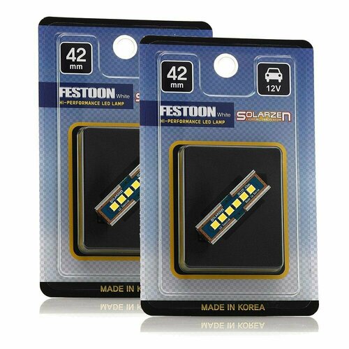 Автомобильная светодиодная лампа с обманкой Solarzen F-6s35f42c, C5W, 42 мм, белый 5000К, Южная Корея, 2 шт.