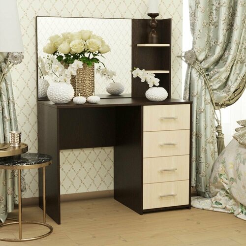 Стол туалетный с зеркалом и 4 ящ от Фант-Мебель 100х50х139 см цвет ВенгеМлечный дуб 7940₽