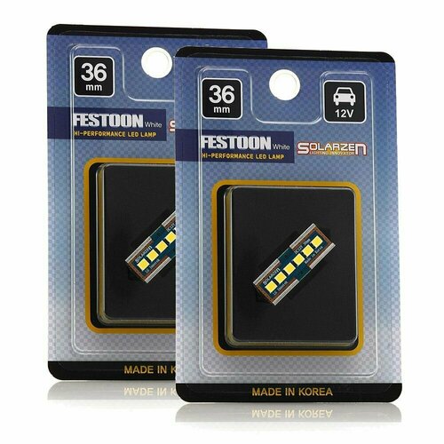 Светодиодная лампа с обманкой Solarzen F-6s35f36c для освещения салона, номера, багажника / C5W / 36 мм / белый 5000К / Южная Корея, 2 шт.