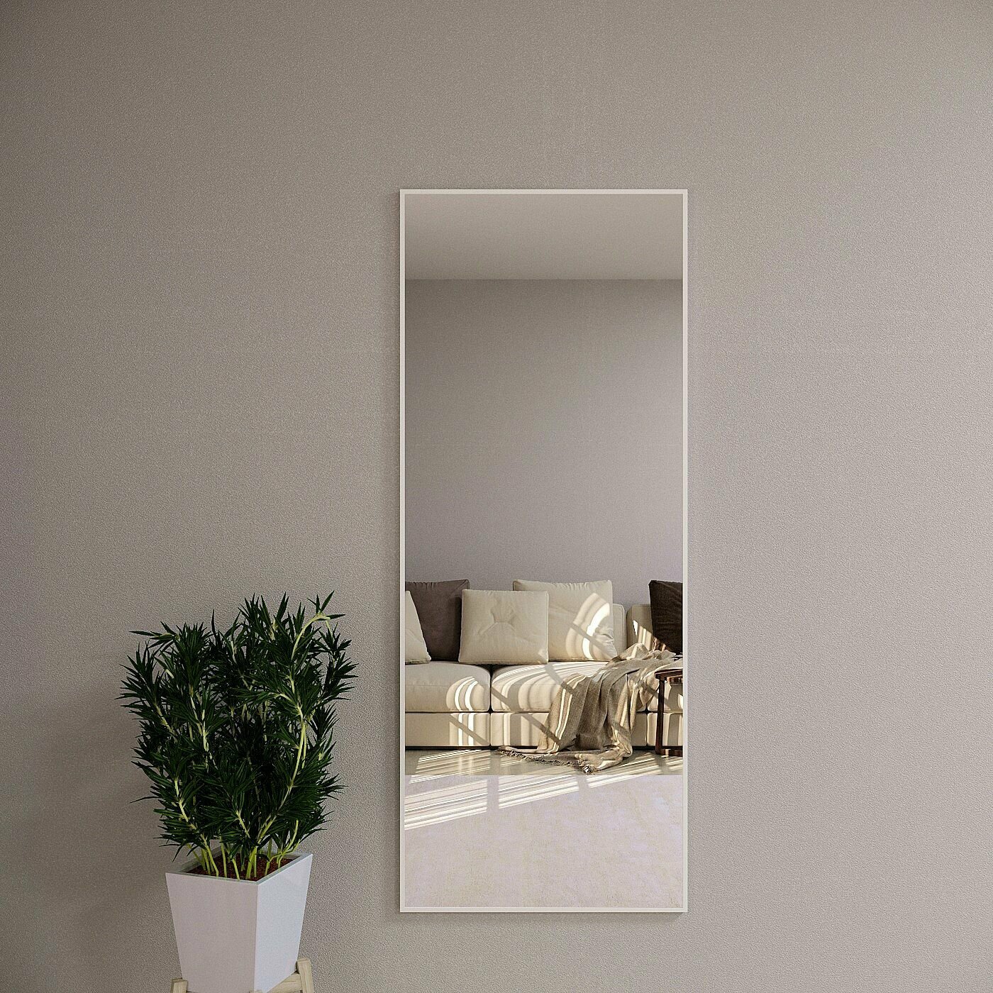 Зеркало настенное в алюминиевой раме ALUMIRROR, 170х60 см. Цвет: Белый - фотография № 1