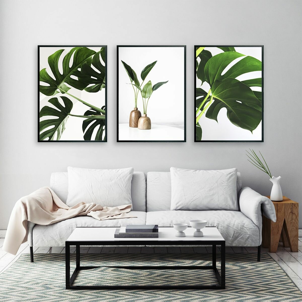 Постеры для интерьера "Зеленые листья природы", постеры на стену 50х70 см, 3 шт.