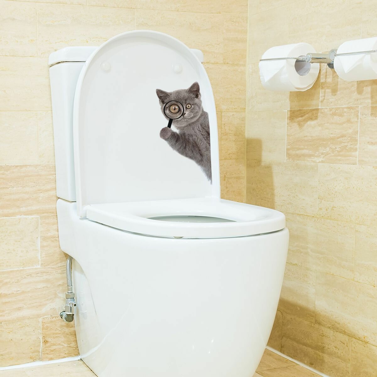 Наклейка на унитаз "Кот следит", для декора интерьера ванной, кухни, детской комнаты
