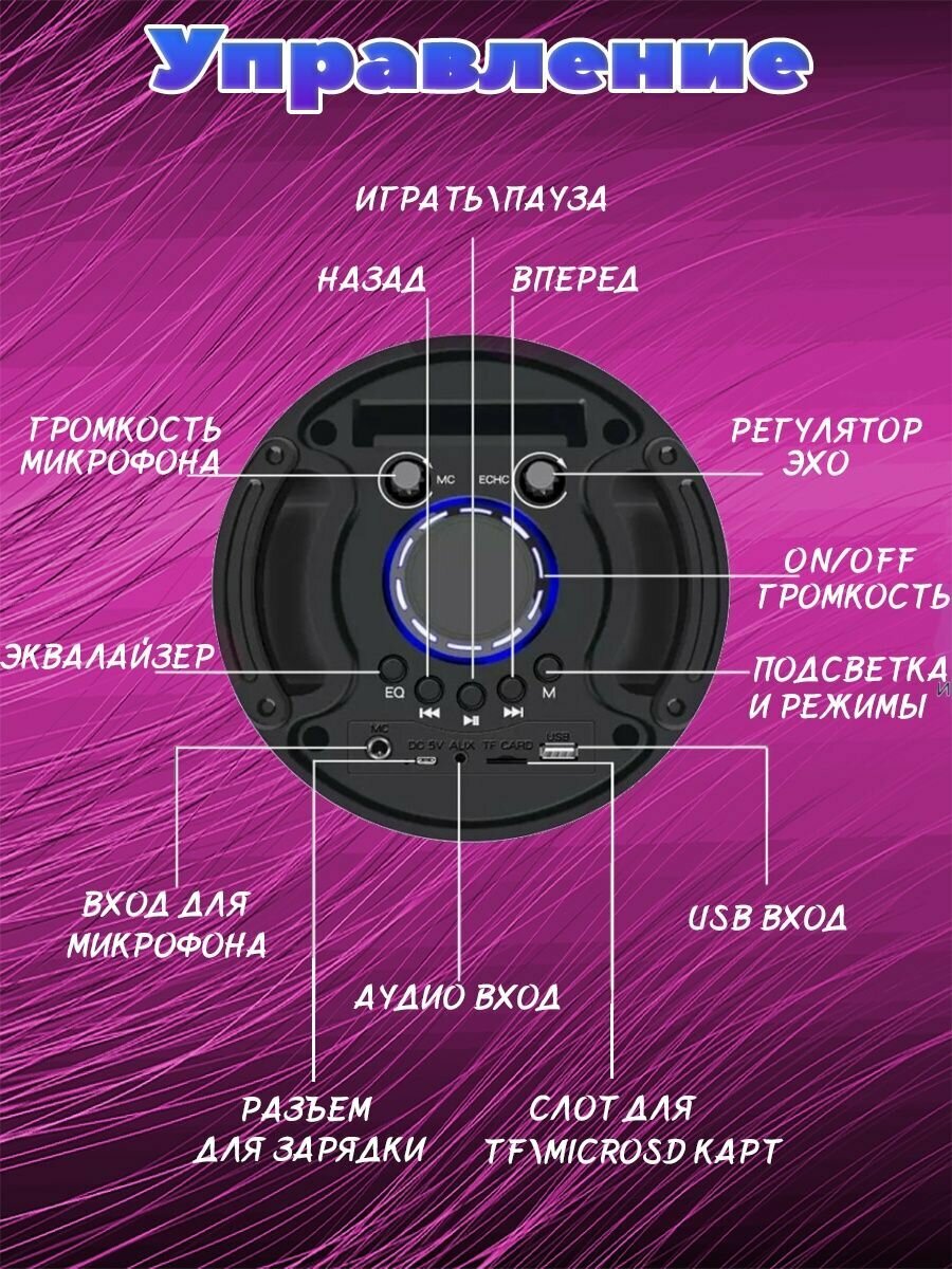 Большая беспроводная портативная колонка ZQS6201 с Bluetooth, микрофоном, караоке, акустическая система