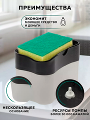 Дозатор для моющего средства с губкой/ Диспенсер кухонный