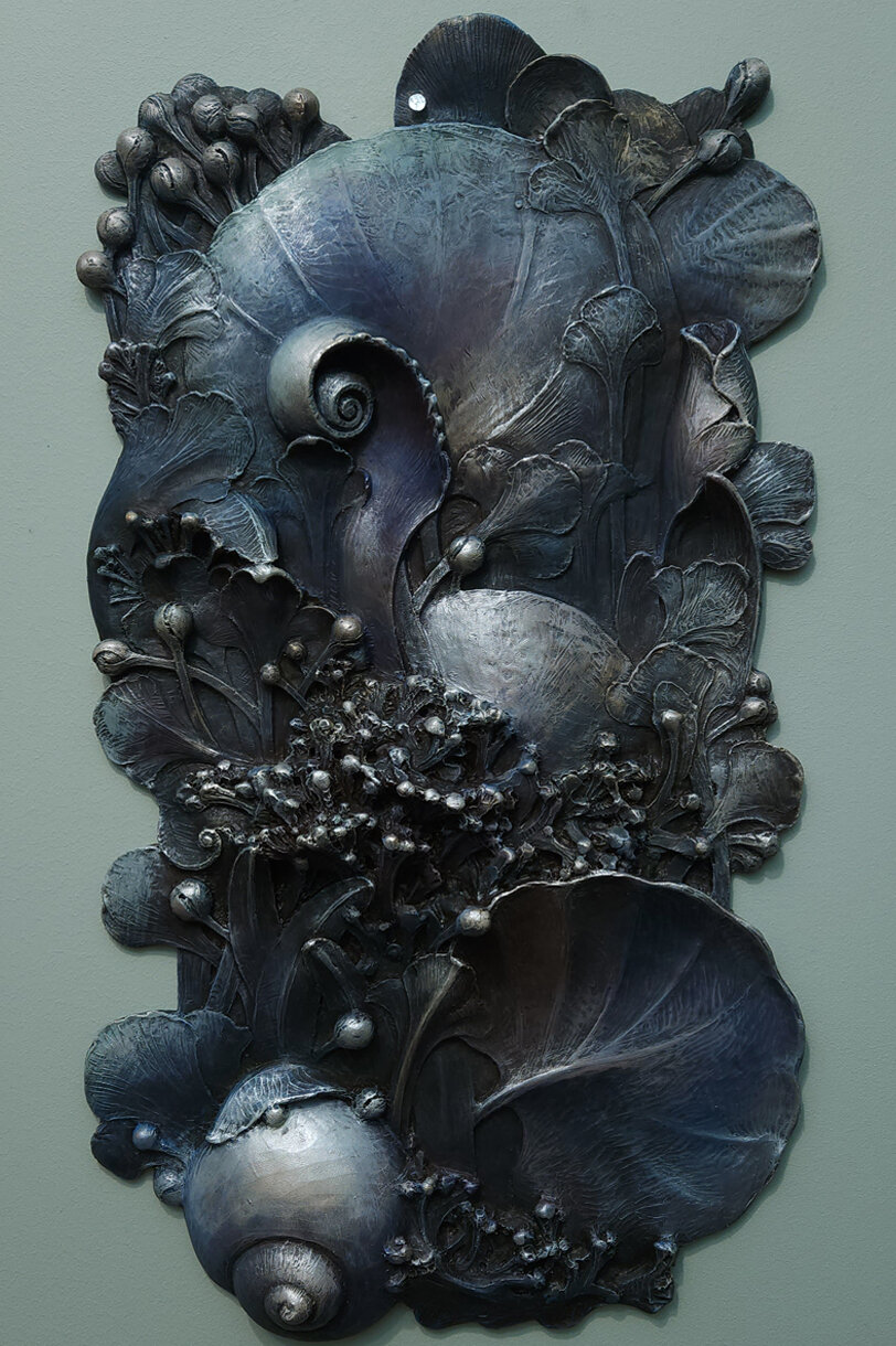 Декоративное панно на стену "Море" из композитной смолы, 54 на 32 см, черный металл