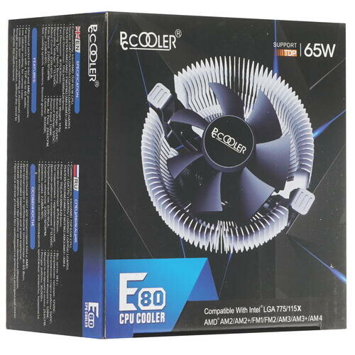 Кулер PCCooler E80 S775/115X/AM2/2+/AM3/3+/AM4/FM1/FM2/754/939/940 (72 шт/кор, TDP 65W, вент-р 80мм, 2200RPM, 22dBa) Retail Color Box - фото №16