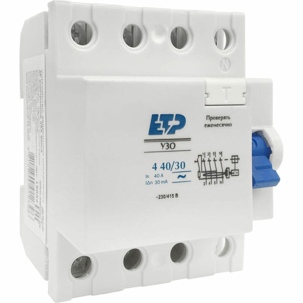 Устройство защитного отключения ETP УЗО 4P 40А тип АС 30 мА 45 кА 18014