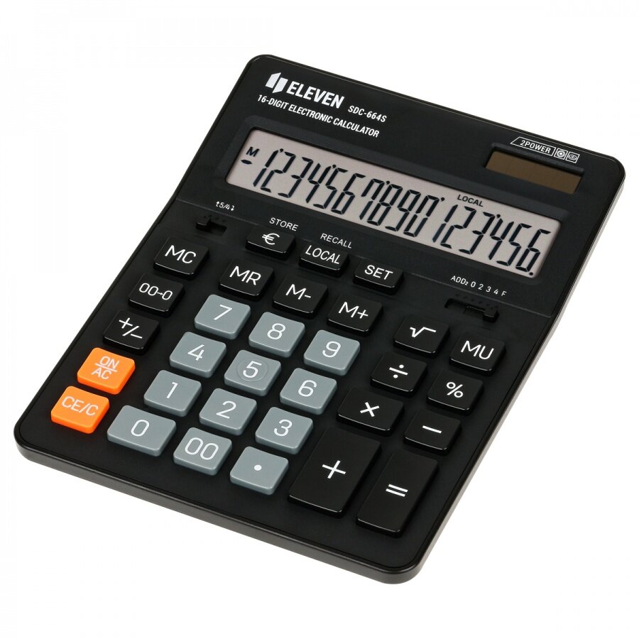 Калькулятор настольный Eleven SDC-664S (16-разрядный) двойное питание черный (SDC-664S)