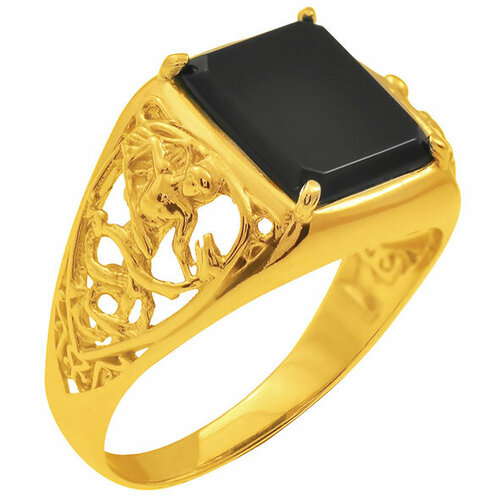 Кольцо Золотая подкова, красное золото, 585 проба, агат, размер 20, золотистый