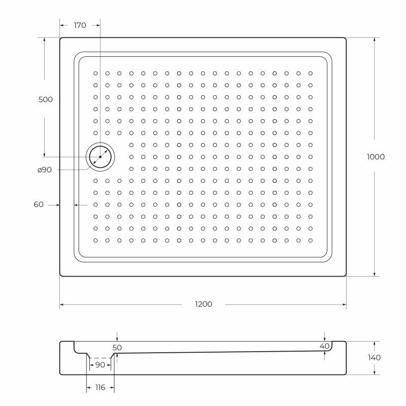 Акриловый душевой поддон Cezares TRAY-A-AH-120/100-15-W