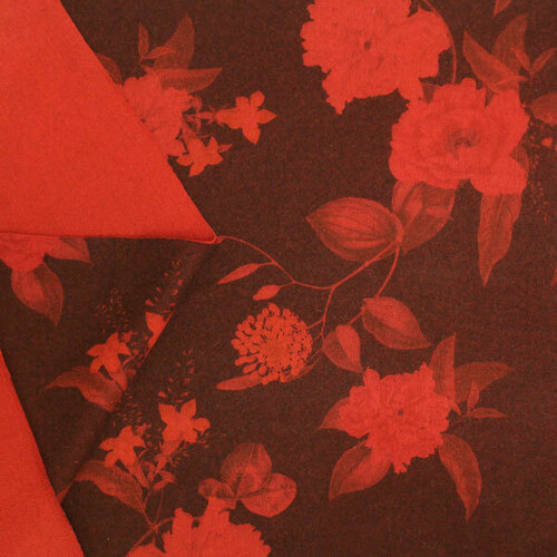 Трикотажная ткань бордовая цветочный принт плательная ткань бордовая цветочный принт