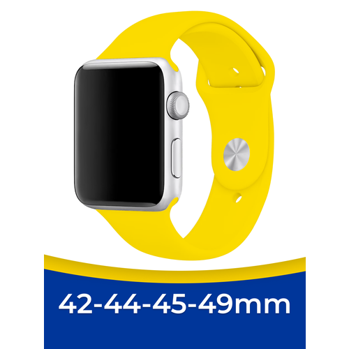 Силиконовый ремешок для Apple Watch 1-9, SE 42, 44, 45, 49 мм / Спортивный браслет на смарт часы Эпл Вотч 1, 2, 3, 4, 5, 6, 7, 8, 9 и СЕ / Желтый
