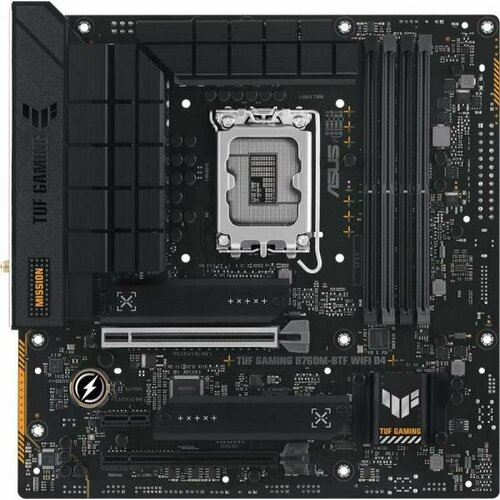 Материнская плата ASUS TUF GAMING B760M-BTF WIFI D4 Socket 1700 B760 4xDDR4 2xPCI-E 16x 1xPCI-E 1x 4xSATA III mATX Retail 90MB1E50-M0EAY0 контроллер silverstone g46ecs060000010 6 ports sata gen3 6gbps non raid pci express