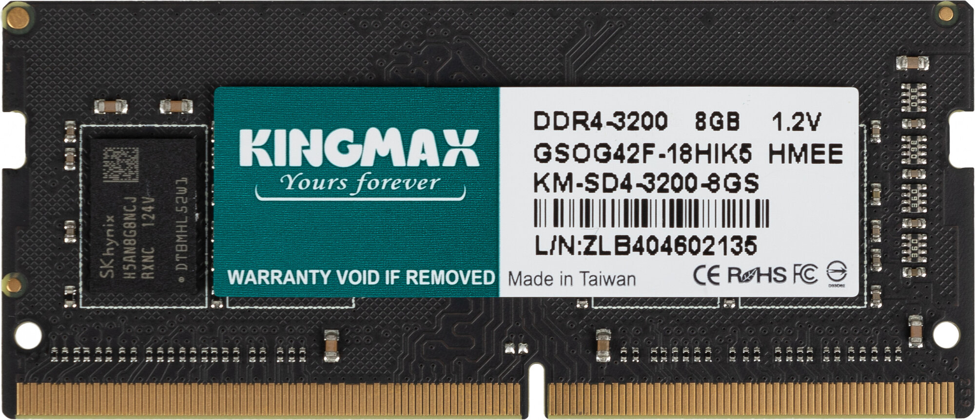 Оперативная память Kingmax DDR4 - 8GB, 3200 МГц, SO-DIMM, CL22, RTL (km-sd4-3200-8gs)