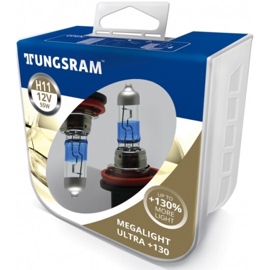 Лампа автомобильная Tungsram Megalight Ultra +130 H11 12V 55W (PGJ19-2), 2шт, 53110XNU PB2