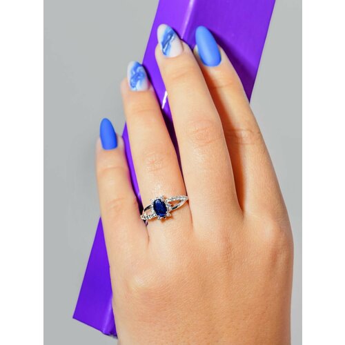 Кольцо L-Silver, серебро, 925 проба, родирование, сапфир, размер 17, серый, серебряный