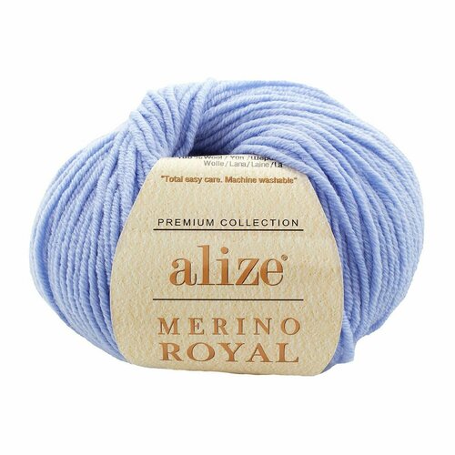 Пряжа MERINO ROYAL (Alize), голубой - 40, 100% шерсть, 10 мотков, 50 г, 100 м. alize merino royal цвет 31 светло розовый ализе мерино роял 50 г 100 м 10 мотков