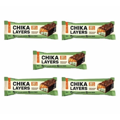 фото Протеиновые батончики chikalab chika layers/ протеиновый батончик в шоколаде / батончик глазированный 5ти слойный без сахара фисташковый йогурт, 5 шт