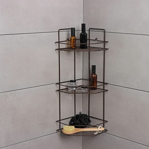 фото Полка угловая для ванной 3-х ярусная Эконом, 220x220x600 мм, цвет медная искра