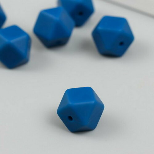 Бусина силикон Многогранник тёмно-синяя d=1.4 см, 6 шт.