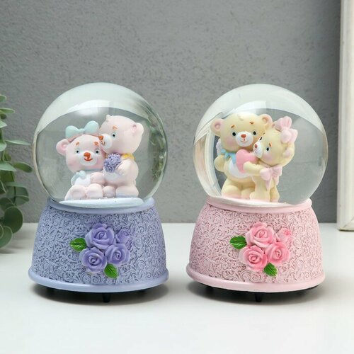 SUI Сувенир полистоун водяной шар музыка и крутится Влюбленные мишки микс 105х105х155 см 1988₽