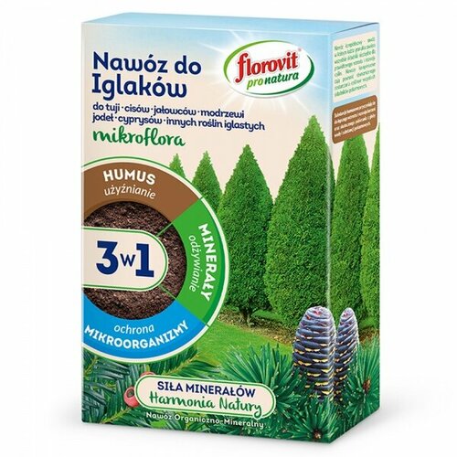 Florovit pro natura mikroflora гранулированное удобрение 3 в 1, органоминеральное, для хвойных растений, 1 кг