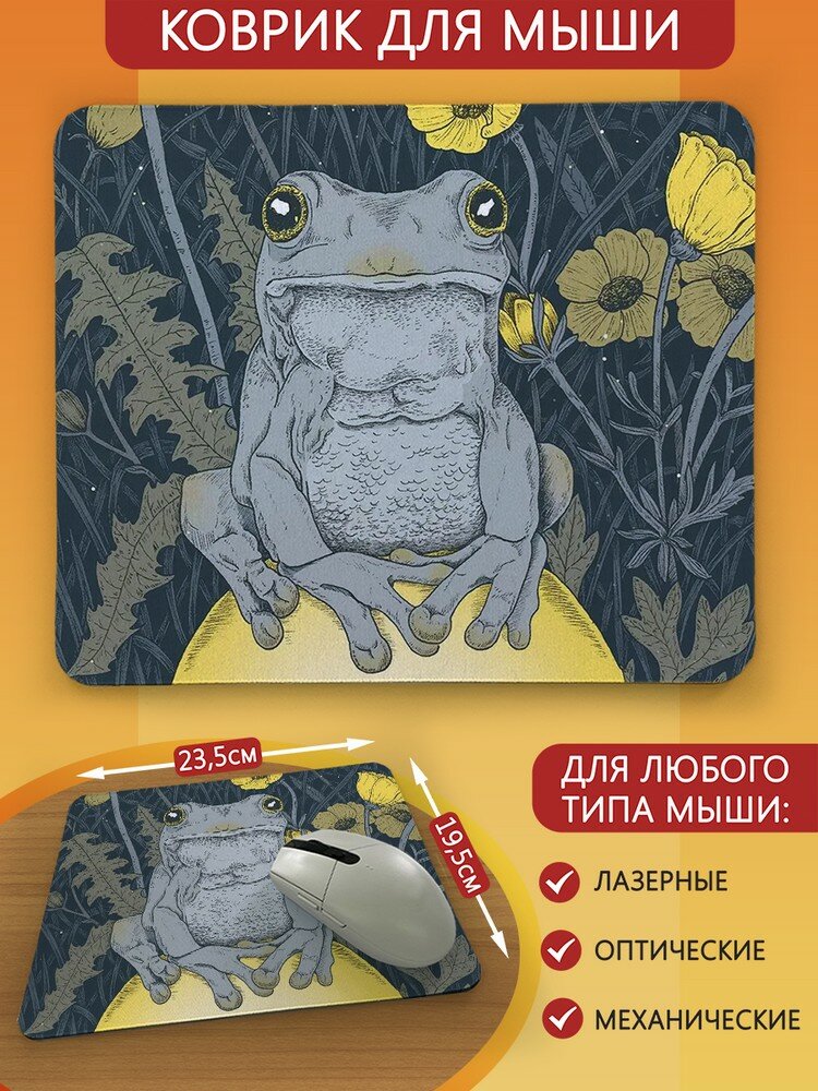 Коврик для мыши с принтом милота лягушка (для детей, жабка, природа, эстетика) - 9097