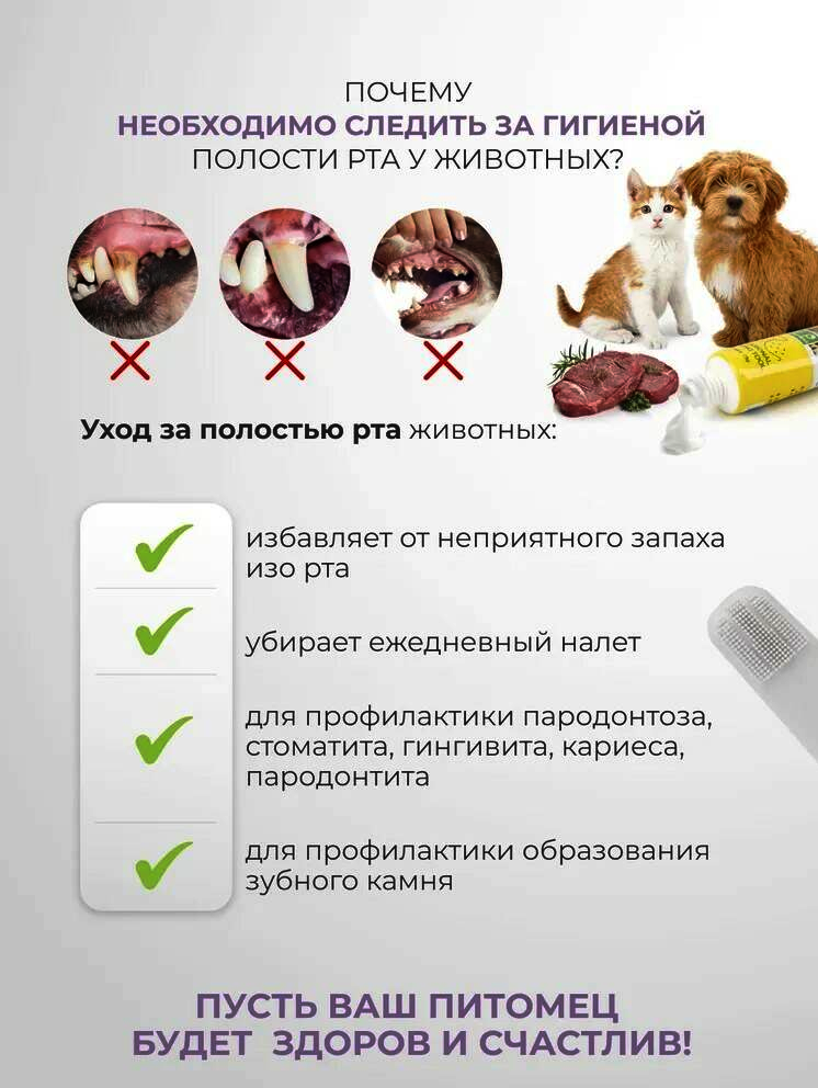 Набор для гигиены полости рта кошек и собак (напальчник, паста, щетка) - фотография № 2