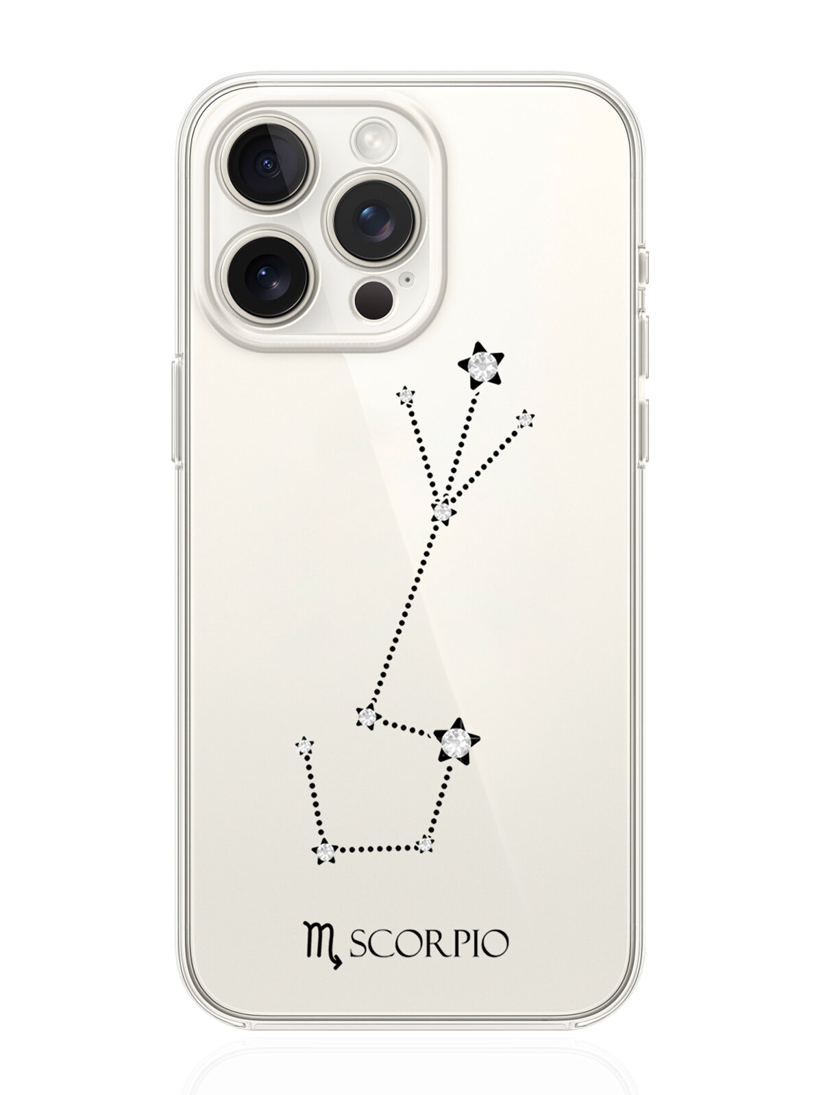 Чехол для смартфона iPhone 15 Pro Max прозрачный силиконовый с инкрустацией кристаллами Lux Знак зодиака Скорпион Scorpio