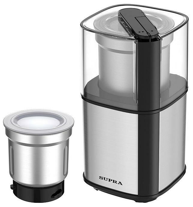 Кофемолка электрическая SUPRA CGS-320 со съемной чашей и дробилкой для орехов и специй, 300Вт